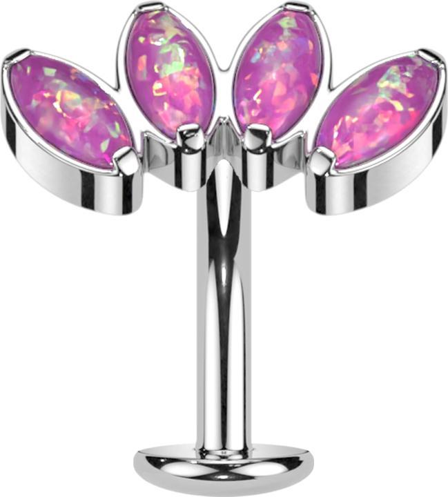 Produktbild Star Piercing Threadless Labret-Stab Banane silber Fächer mit vier Opale pink (Titan G23)