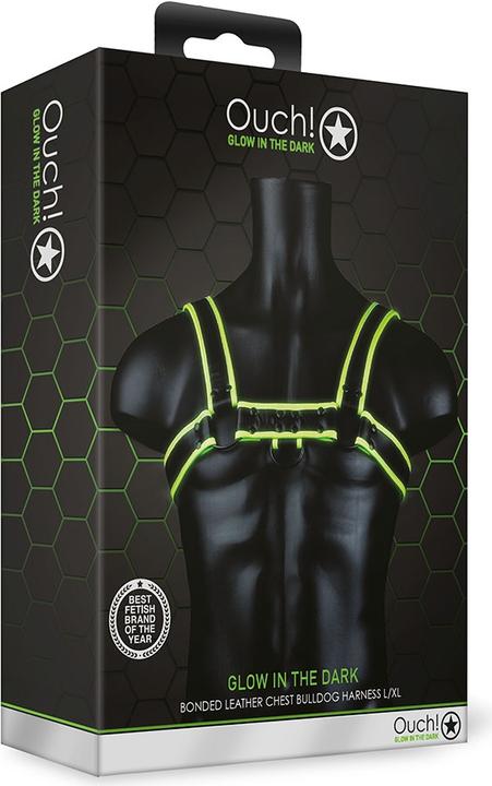 Actual product image Ouch! Chest Bulldog Harness - Glow in the Dark (XL)