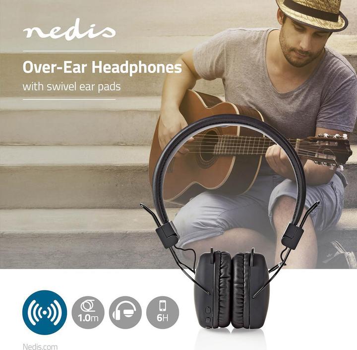 Immagine prodotto Nedis Microfono integrato Bluetooth On-Ear pieghevole nero, HPBT1100BK, taglia unica (15 h, Senza fili)