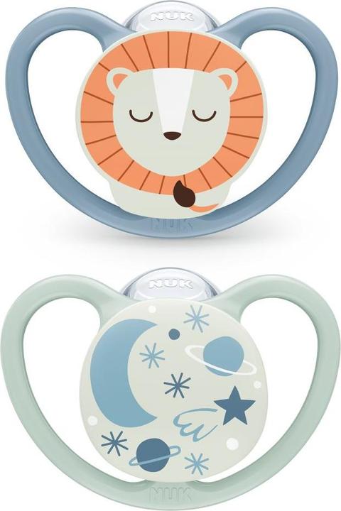 NUK Space Night Silikon-Schnuller 6-18M, 2 St, blau/mint (2 x, 6 - 18 Monate)