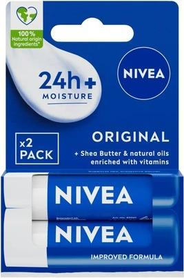 NIVEA Original Care Lip Balm Duo Pack 2x 4.8g - Deeply Hydrating Moisturiser