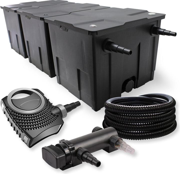 Produktbild SunSun 3-Kammer Filter Set 90000l 18W UVC 3er Teich Klärer NEO8000 70W Pumpe Schlauch