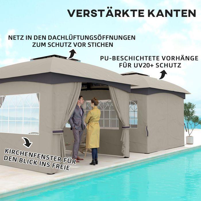 Immagine prodotto Swisshandel24 Pavillon ca. 3,4x3,4 m wasserabweisend, verzinkter Metallrahmen, Hellgrau (340 cm, 340 cm)