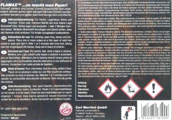 Produktbild Flamax Grill-/Kohleanzünder 48er Würfel im Farbkarton