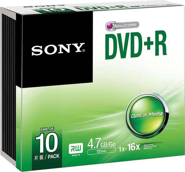 Image du produit Sony DVD+R, 4.7GB, 6x, boîtier Slim (10 x)