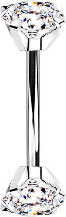 Star Piercing Micro Banane silber Innengewinde mit zwei Kristalle silber gefasst (ohne Messing, Chirurgenstahl 316L)