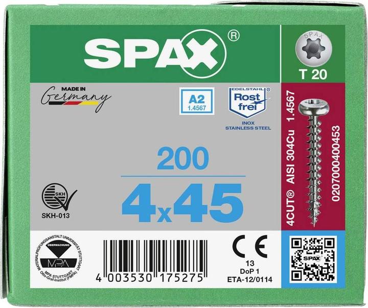 Actual product image Spax Screw R 88093 Ruko w.tip/T-STAR VG 4 x 45/40-T20 A 2 (200 Screws per piece)