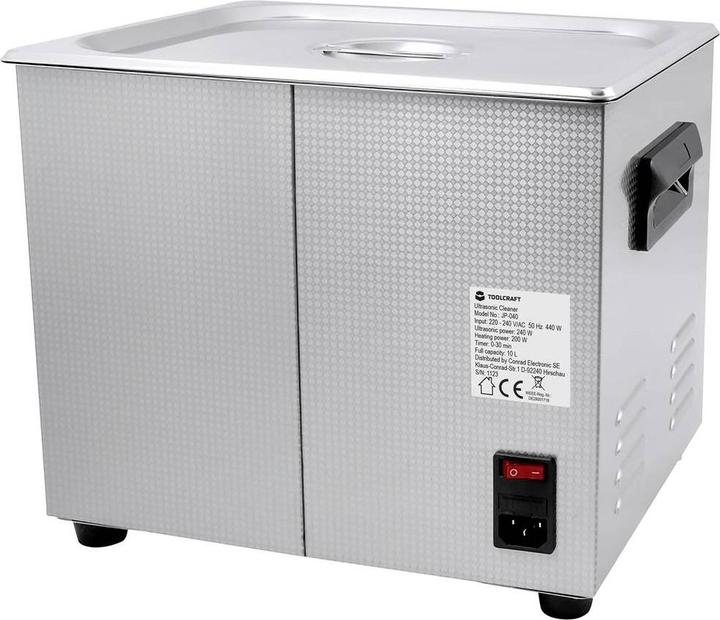 Produktbild Toolcraft Ultraschallreiniger Werkstatt, Schmuck, Bürobedarf 240W 10l mit Heizung, mit Reinigungsko (40 kHz, 10000 ml)