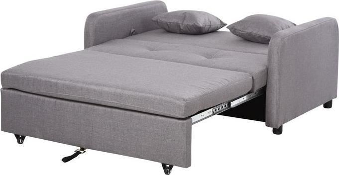 Swisshandel24 Schlafsofa, Schlafcouch mit Stauraum, Wurfkissen, Armlehne für Wohnzimmer, Grau