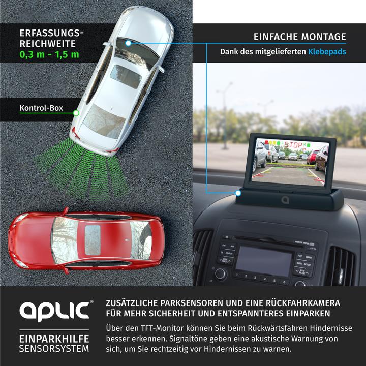 Actual product image Aplic Reversing camera, parking aid with 4x parking sensors, camera & 4.3" monitor with night vision