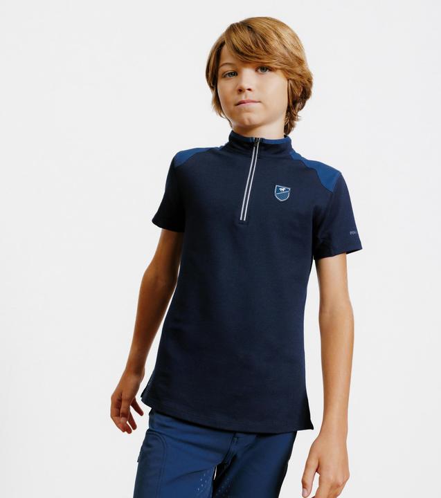 Actual product image Fouganza Riding polo shirt children zip short sleeve - 500 dark blue (122)