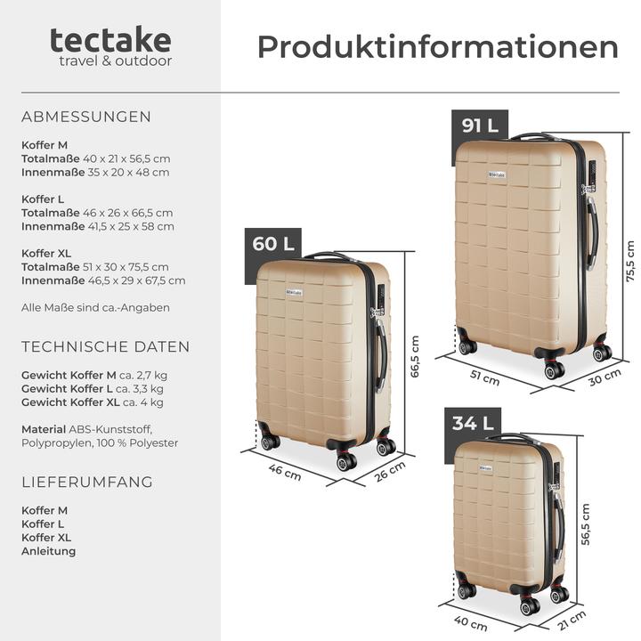 Actual product image tectake Trolley Set 3 pcs. (98 l, L (90 - 115l))