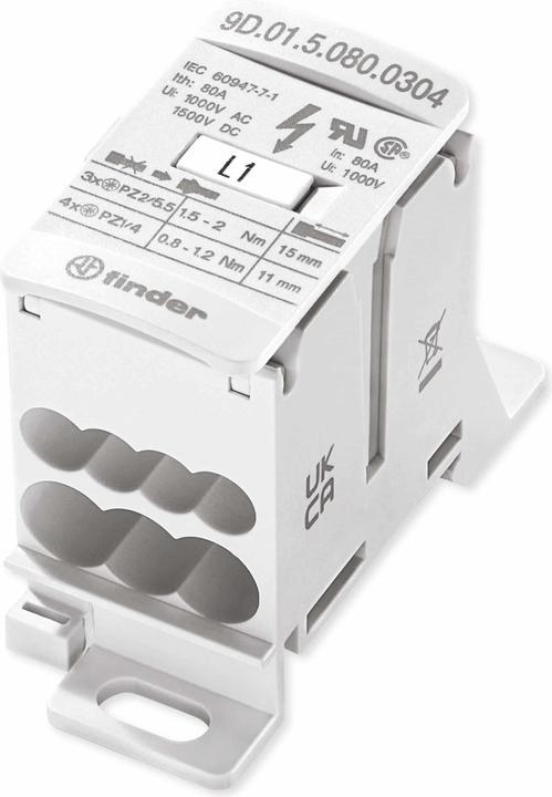 Produktbild Finder 9D.01.5.080.0304 Verteiler Weiss 7polig 6 mm² 80 A 1000 V/AC, 1500 V/DC