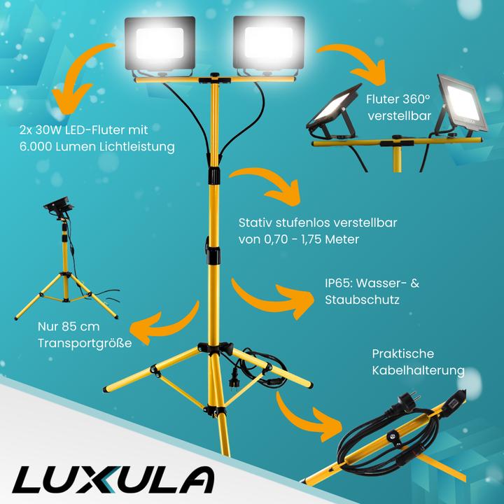 Immagine prodotto Luxula Faretto da cantiere a LED con treppiede (6000 lm, IP65)