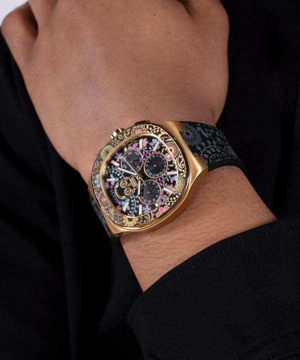 Actual product image Guess BR GLD CS W/ DIGITAL PRINTED TR / SUN BLK MF DL / BLK SILICONE STRP W/ PRINTING Wristwatch (44 mm)