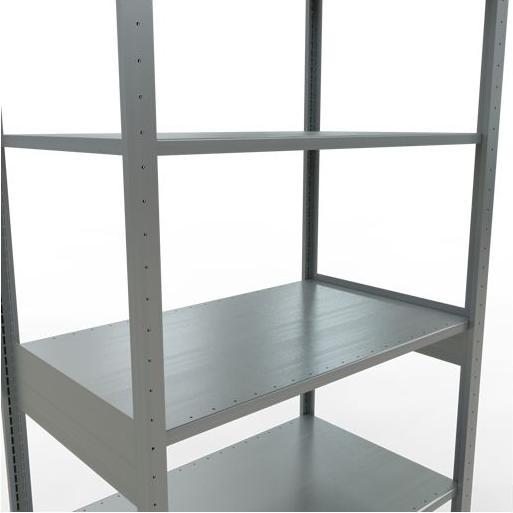 Sistema di scaffalature di base senza viti MULTIplus150 con ripiani di lunghezza