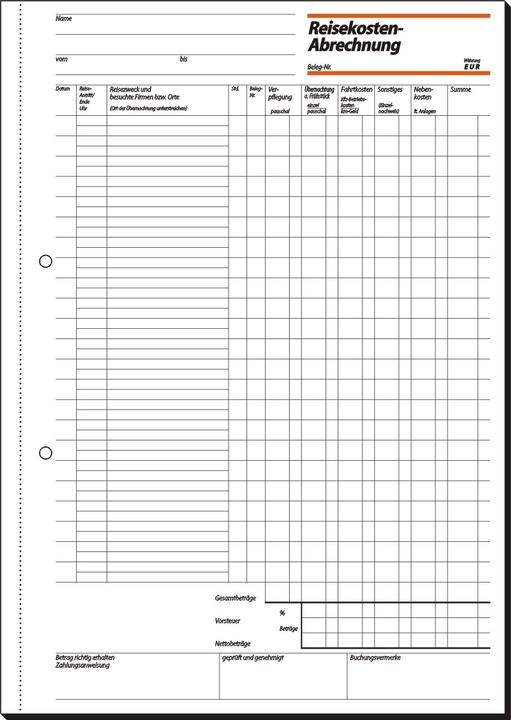 Nährwerte und Zutaten Sigel Formularbuch "Reisekostenabrechnung", A4, 50 Blatt (50 x)