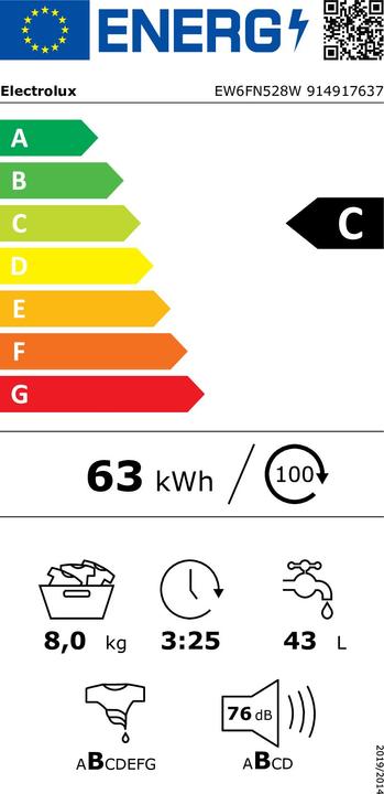 Energy Label Electrolux EW6FN528W (8 kg, Left)
