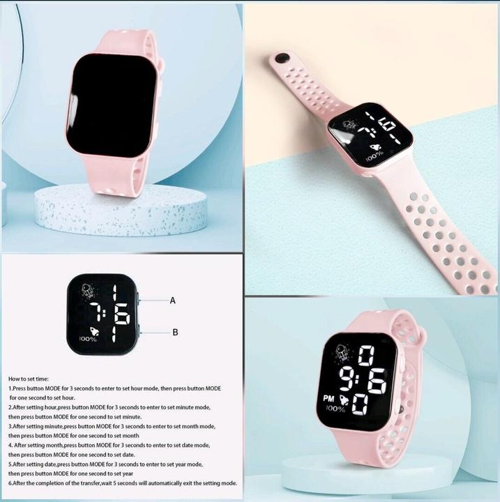 Actual product image Cbx P1 Fashion LED digital watch with silicone strap 12-hour display Pink (Digital watch)