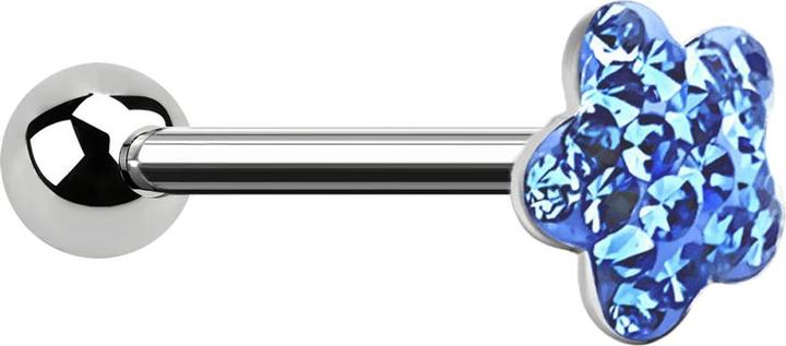 Produktbild Star Piercing Barbell silber mit Kugel und Scheibe Blume hellblau Epoxy Schutzschicht (ohne Messing, Chirurgenstahl 316L)