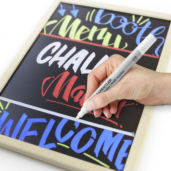 Produktbild Staedtler Lumocolor Kreidemarker chalk marker, weiss, Blister Strichstärke: ca. 2,4 mm, Rundspitze, geruchsarm (Weiss, 2.40 mm, 1 x)