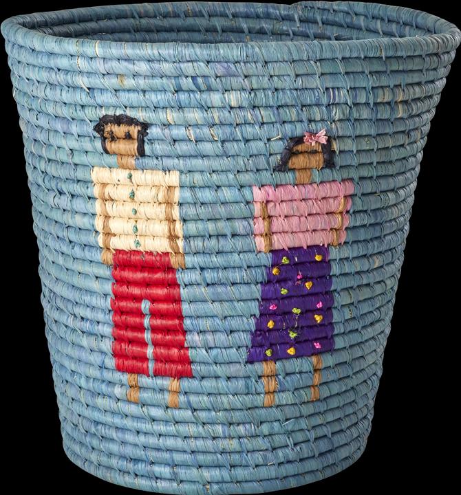 Image du produit Rice Panier rond en raphia avec des personnes et des détails 3D - Blue