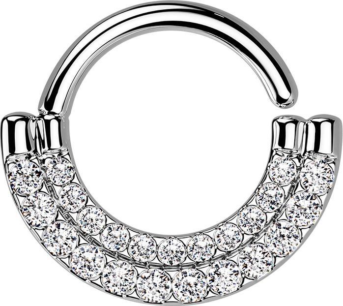 Star Piercing Micro Piercing Ring silber Schild doppel front Kristalle silber (Messing)