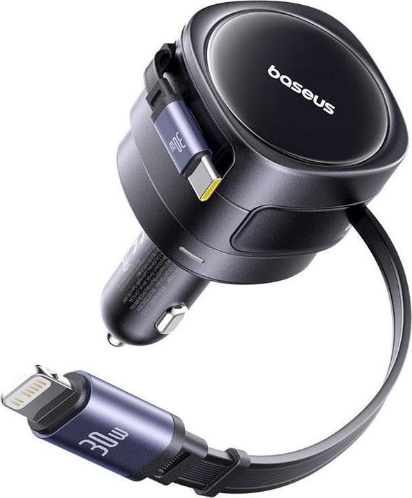Actual product image Baseus Enjoyment Max Car Charger C+L Cables 60W Cosmic Black