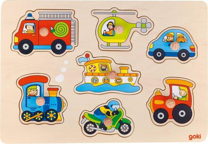 Actual product image Goki Wooden bubble puzzle vehicles (7 pieces)
