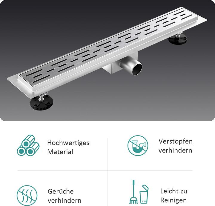 Produktbild Emke Duschrinne Edelstahl, Bodenablauf Komplettset Siphon mit Geruchsstop, Haarsieb, 1100cm (1100 mm)
