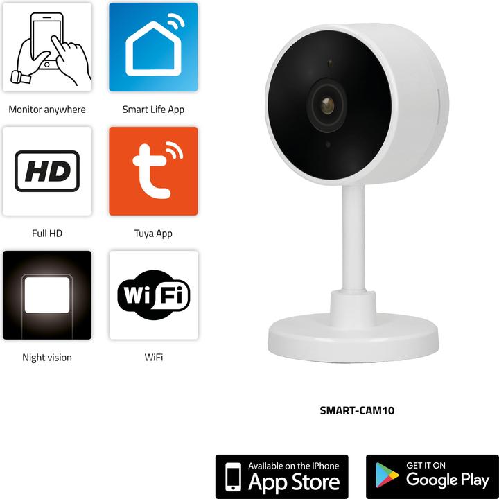 Actual product image Alecto SMART-CAM10 - Smart wifi camera, aan domotica koppelbare IP camera - Wit (1920 x 1080 Pixels)
