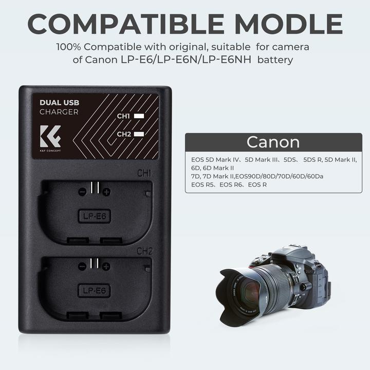 Produktbild K&F Concept LPE6NH Digital Camera LED Dual Channel Charger with Type C Charging Cable (Kamera Akku Ladegerät)