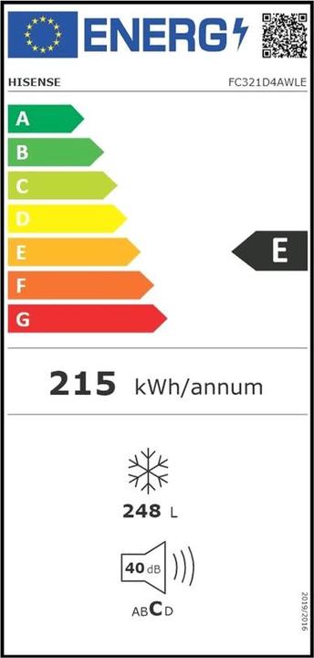 Energie-Label Hisense FC321D4AWLE Gefriertruhe 248 Liter (Freistehend, 321 l)