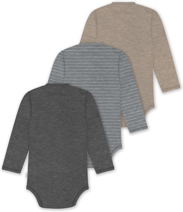 Actual product image Normani Set of 3 baby body wrap long sleeve toddler bodysuit made from merino wool - 9357 (80)