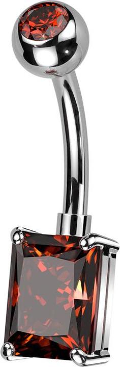 Star Piercing Banane silber mit Kugel silber Kristall rot und grossem rechteckigem Kristall rot (Titan G23, Messing)