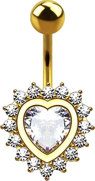 Star Piercing Banane 14k vergoldet Herz mit Kristallherz silber (Messing, Chirurgenstahl 316L)