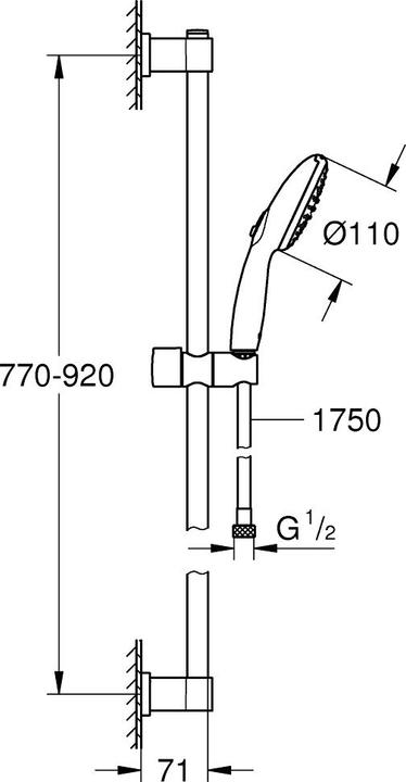 Produktbild Grohe Vitalio Start 110 QuickFix Brausestangenset, kleben oder bohren, wassersparend, 2 Strahlarten, matts