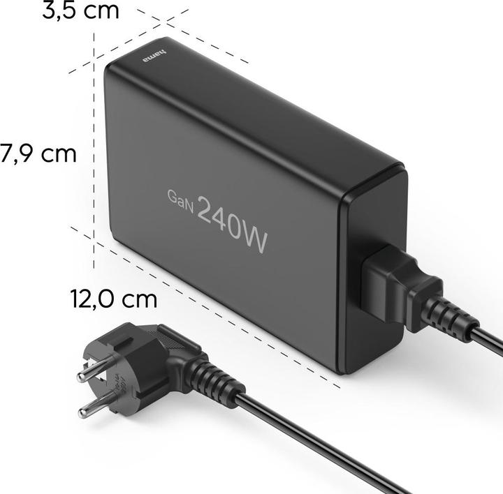 Produktbild Hama Ladestation 5 Ports, GaN, Schnellladegerät, 4xUSB-C, 1xUSB-A, PD, 240 W, SW (240 W)
