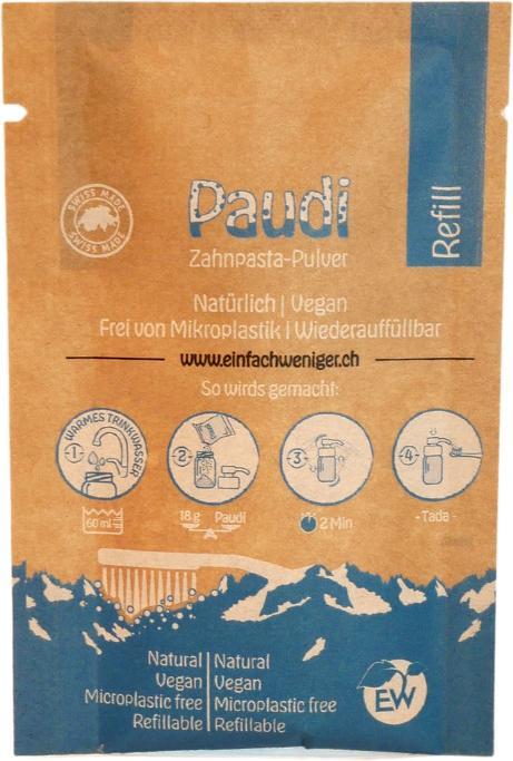 Einfach Weniger Paudi Zahnpasta Pulver Refill Menthol mit Fluorid (60 ml)