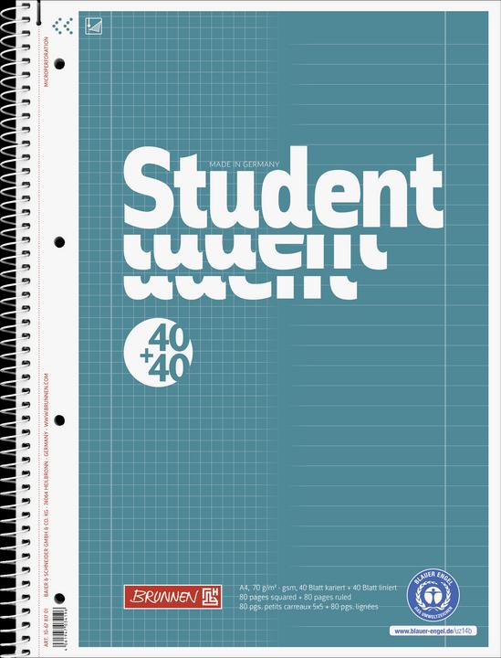 Produktbild Collegeblock Student DUO Lineatur 27 und 28 liniert und kariert DIN A4 Innen- und Aussenrand (A4, Kariert)