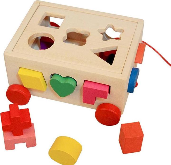 Immagine prodotto Activity Board Giocattolo a stampo in legno a forma di auto che si tira dietro, scatola di blocchi da abbinare per