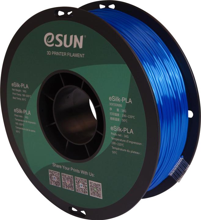 Produktbild eSUN EPLA-SILK 1,75mm BLUE 1kg 3D FILAMENT (PLA, 1.75 mm, 1000 g, Blau)