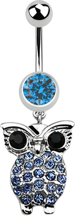 Image du produit Star Piercing Banane argent avec pendentif hibou et grands yeux bleu clair (Acier chirurgical 316L, sans laiton)
