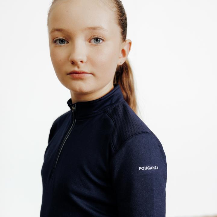 Produktbild Fouganza Reit-Poloshirt 500 langarm Kinder blau (140)