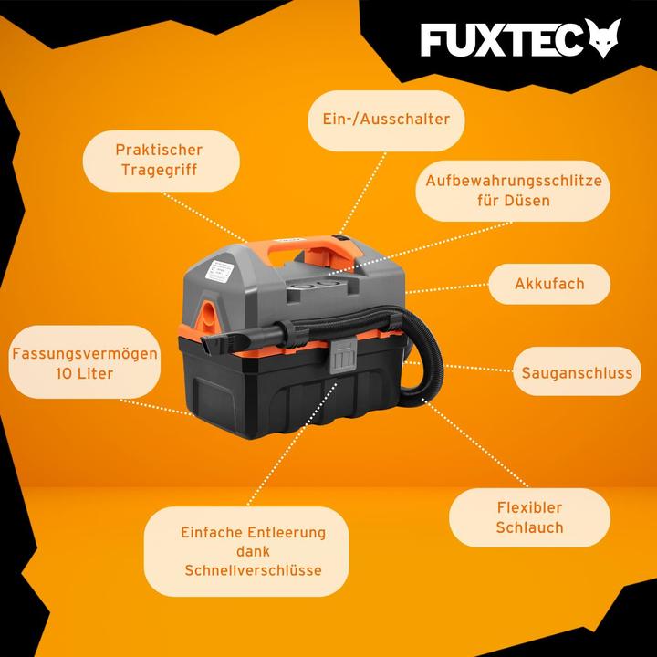 Immagine prodotto Fuxtec Aspirapolvere a batteria FX-E1VC2 senza batteria, senza caricabatterie (Aspirapolvere a umido e a secco)