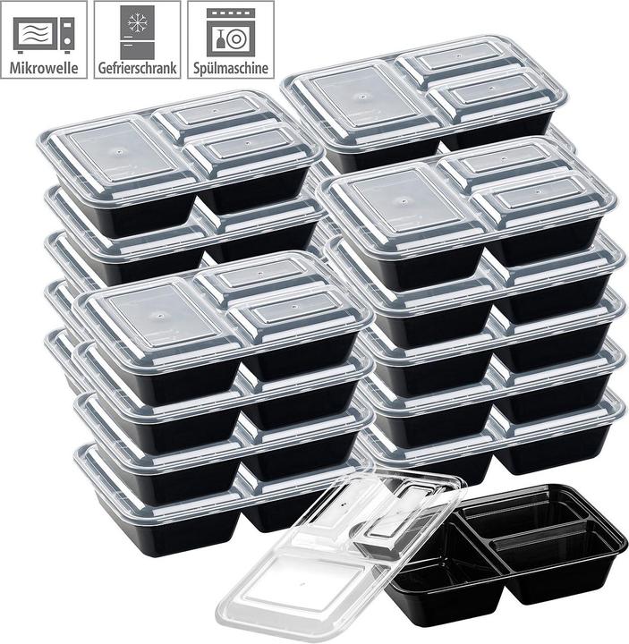 Rosenstein & Söhne 20er-Set Lebensmittel-Boxen mit je 3 Trennfächern & Deckel