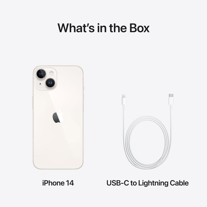 Produktbild Apple iPhone 14 (128 GB, Starlight, 6.10", SIM + eSIM, 12 Mpx, 5G)