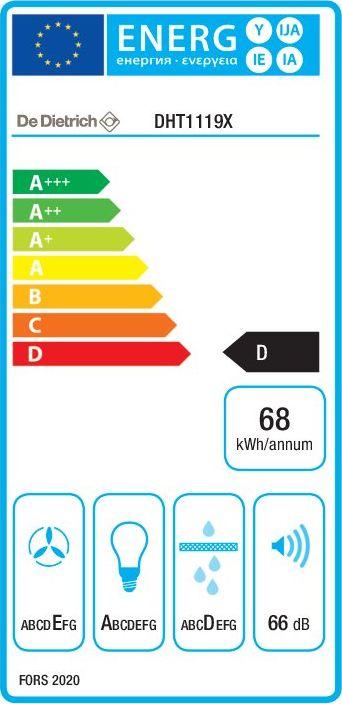 Label énergétique De Dietrich Hotte de ventilation DHT1119X (Hotte écran plat)