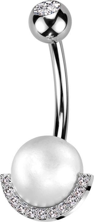 Produktbild Star Piercing Banane silber mit Kugel silber Kristall silber und Perlenkugel silber Kristalle silber (Messing, Chirurgenstahl 316L)