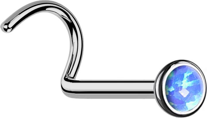 Produktbild Star Piercing Nasenstecker gebogen silber Halbkugel mit Opal blau (ohne Messing, Titan G23)